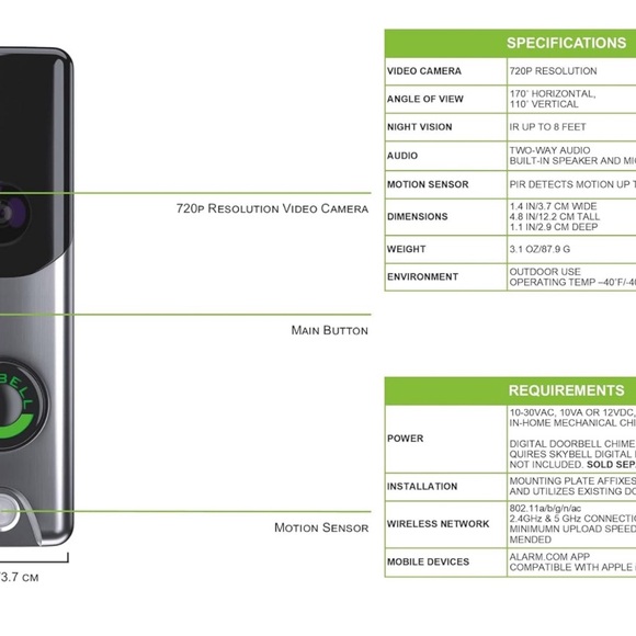 NWT - Alarm.com Skybell Slim Line 2 Doorbell Camera - Picture 3 of 3